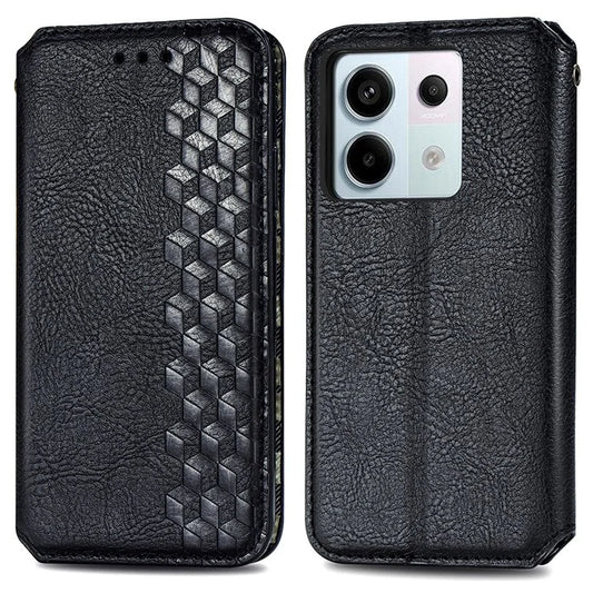 For Xiaomi Redmi Note 13 Pro 5G / Poco X6 5G Magnetic Case Card Holder Rhombus Imprinted Phone Cover