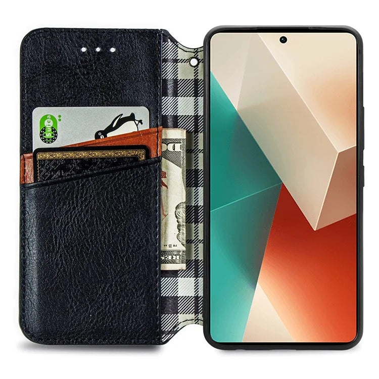 For Xiaomi Redmi Note 13 Pro 5G / Poco X6 5G Magnetic Case Card Holder Rhombus Imprinted Phone Cover