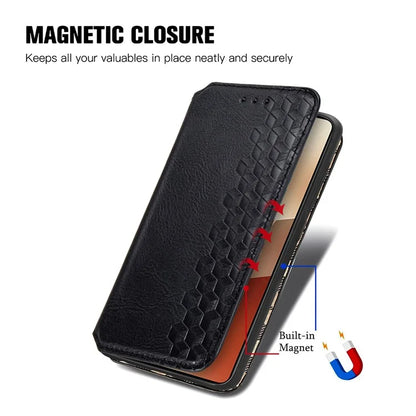 For Xiaomi Redmi Note 13 Pro 5G / Poco X6 5G Magnetic Case Card Holder Rhombus Imprinted Phone Cover