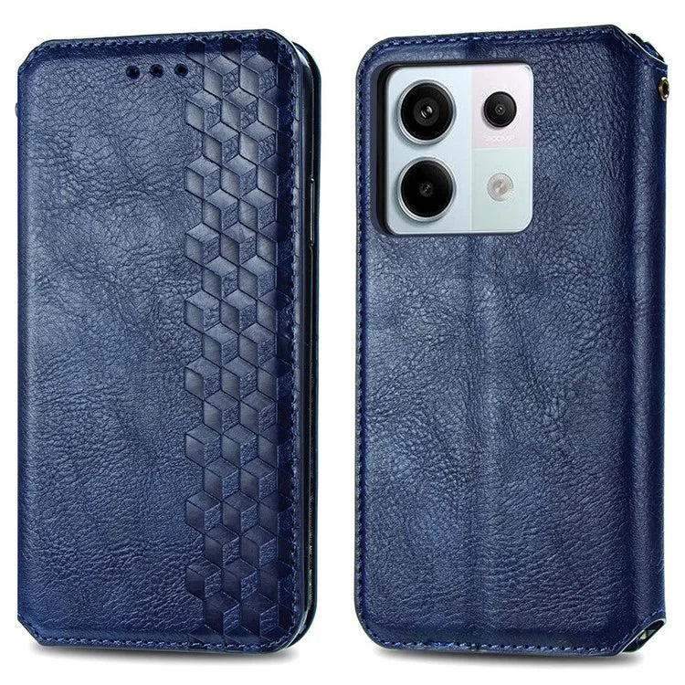 For Xiaomi Redmi Note 13 Pro 5G / Poco X6 5G Magnetic Case Card Holder Rhombus Imprinted Phone Cover