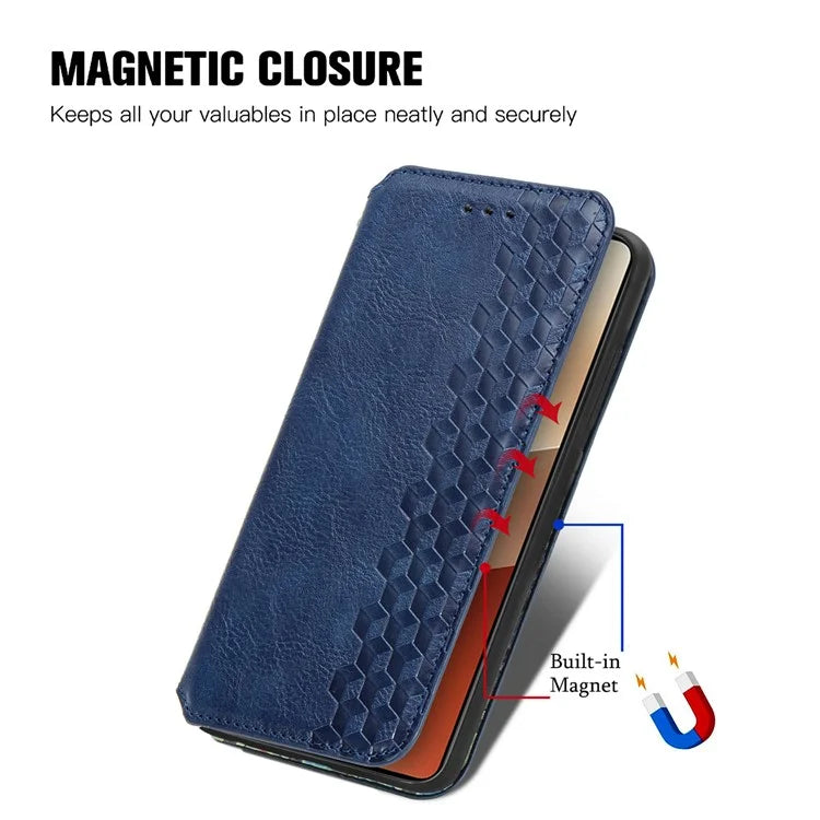 For Xiaomi Redmi Note 13 Pro 5G / Poco X6 5G Magnetic Case Card Holder Rhombus Imprinted Phone Cover
