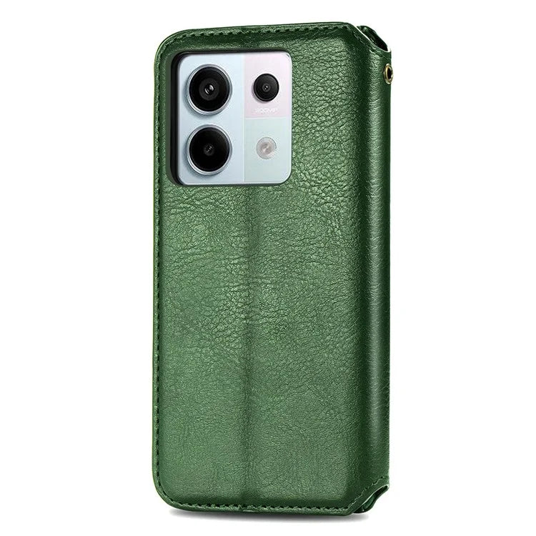 For Xiaomi Redmi Note 13 Pro 5G / Poco X6 5G Magnetic Case Card Holder Rhombus Imprinted Phone Cover