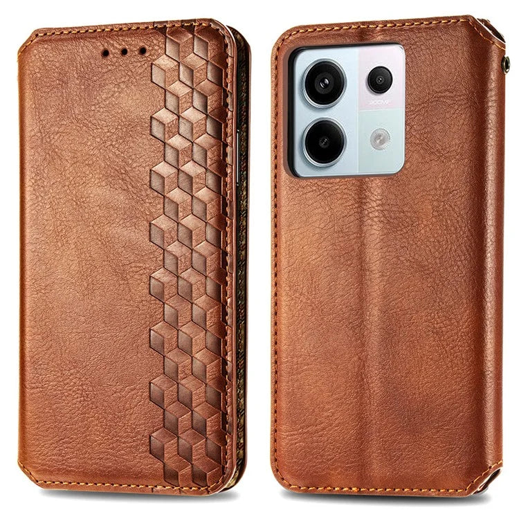 For Xiaomi Redmi Note 13 Pro 5G / Poco X6 5G Magnetic Case Card Holder Rhombus Imprinted Phone Cover