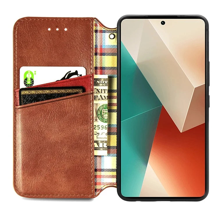 For Xiaomi Redmi Note 13 Pro 5G / Poco X6 5G Magnetic Case Card Holder Rhombus Imprinted Phone Cover