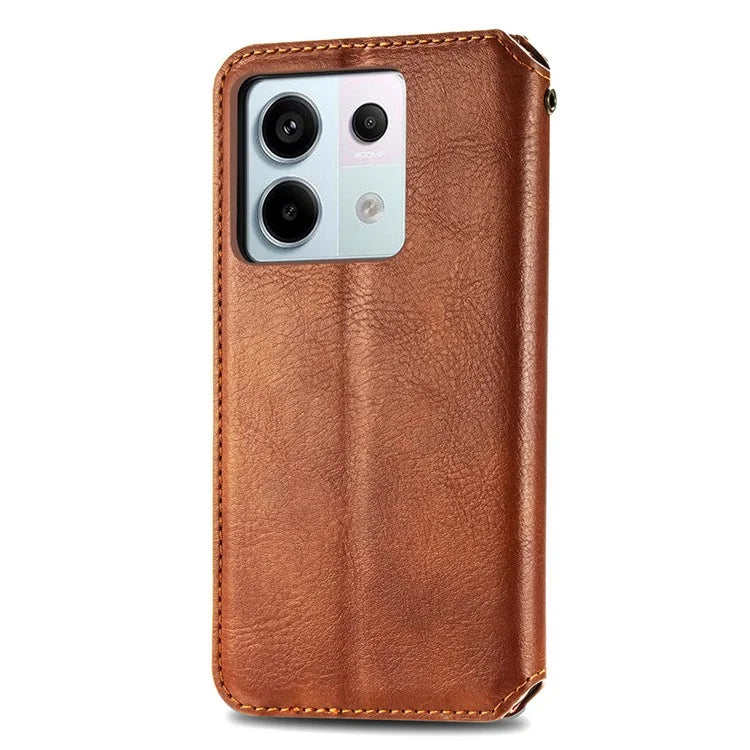 For Xiaomi Redmi Note 13 Pro 5G / Poco X6 5G Magnetic Case Card Holder Rhombus Imprinted Phone Cover
