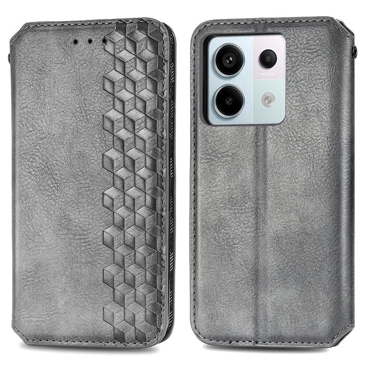 For Xiaomi Redmi Note 13 Pro 5G / Poco X6 5G Magnetic Case Card Holder Rhombus Imprinted Phone Cover
