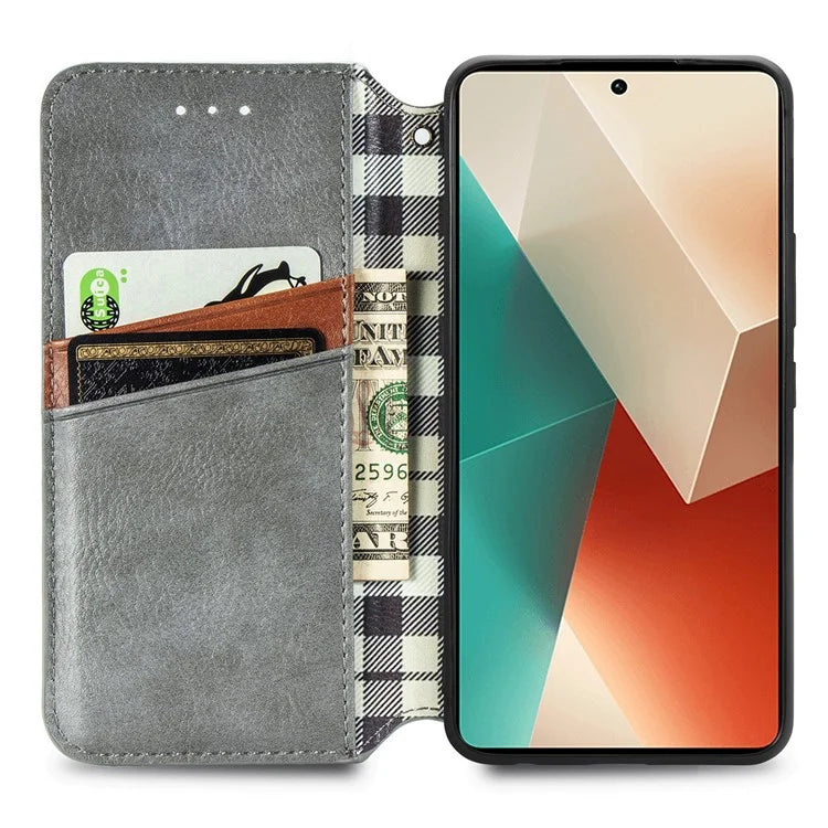 For Xiaomi Redmi Note 13 Pro 5G / Poco X6 5G Magnetic Case Card Holder Rhombus Imprinted Phone Cover