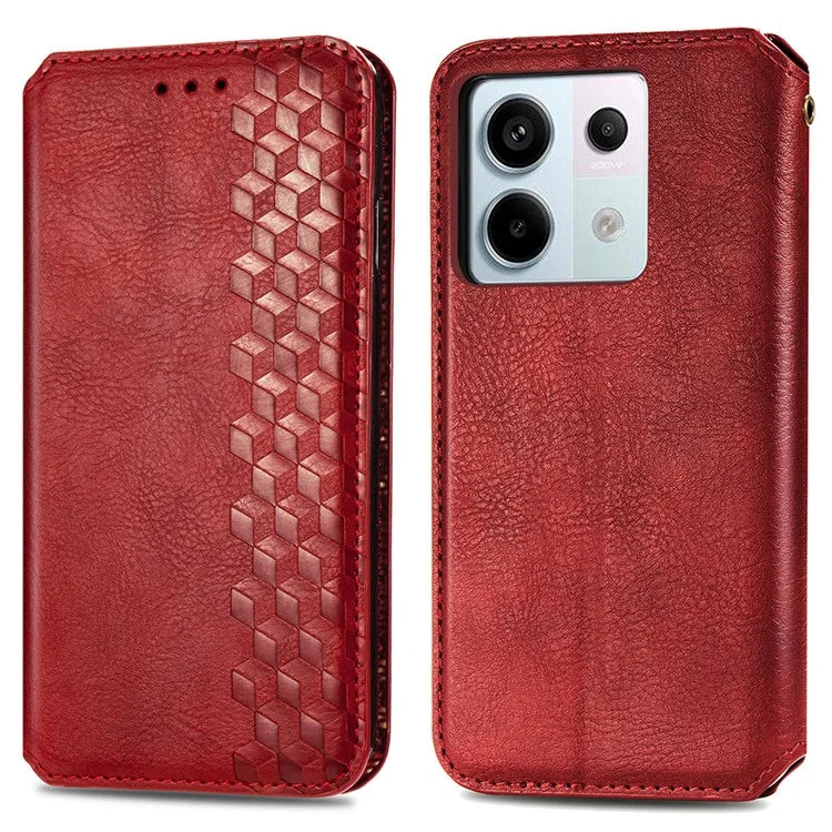For Xiaomi Redmi Note 13 Pro 5G / Poco X6 5G Magnetic Case Card Holder Rhombus Imprinted Phone Cover
