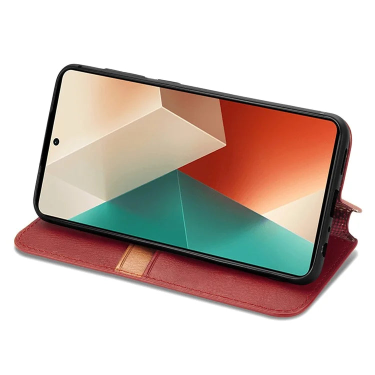 For Xiaomi Redmi Note 13 Pro 5G / Poco X6 5G Magnetic Case Card Holder Rhombus Imprinted Phone Cover