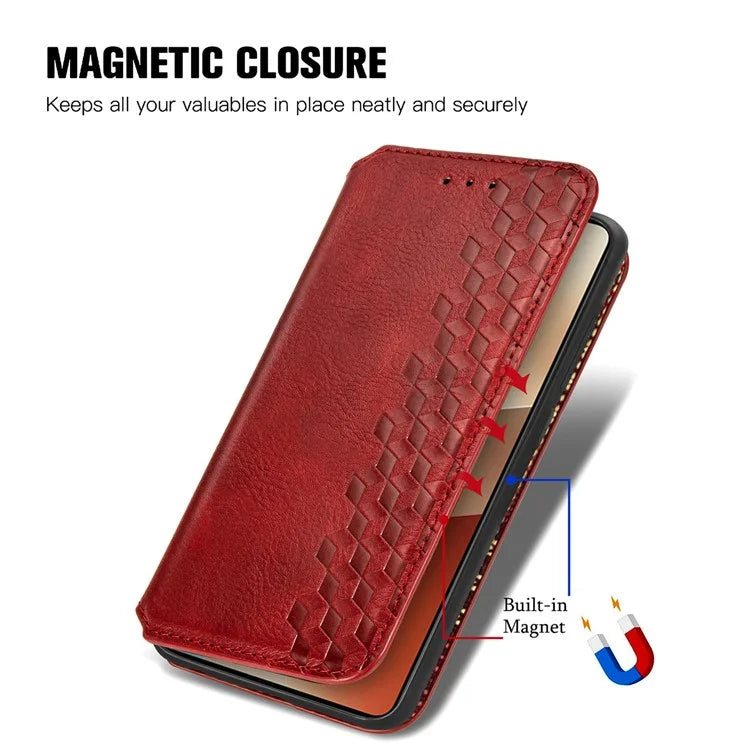 For Xiaomi Redmi Note 13 Pro 5G / Poco X6 5G Magnetic Case Card Holder Rhombus Imprinted Phone Cover