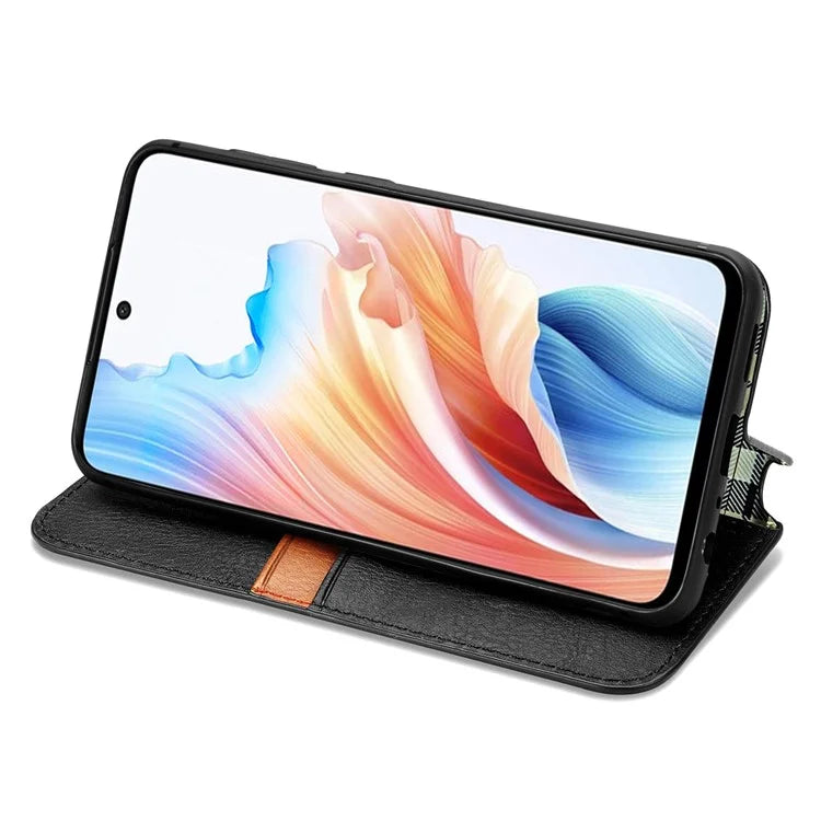 For Oppo A79 5G / A2 5G Magnetic Case Wallet Leather Phone Cover with Rhombus Pattern