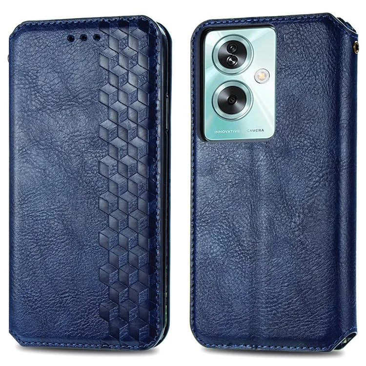 For Oppo A79 5G / A2 5G Magnetic Case Wallet Leather Phone Cover with Rhombus Pattern