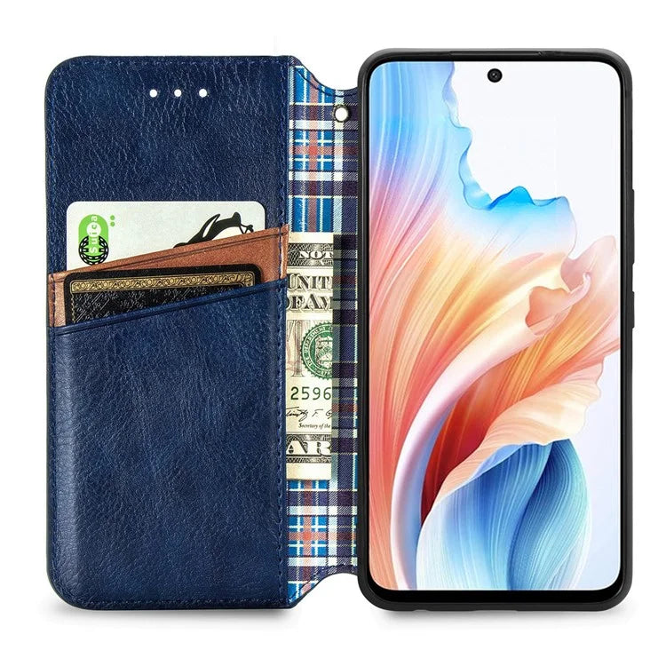 For Oppo A79 5G / A2 5G Magnetic Case Wallet Leather Phone Cover with Rhombus Pattern