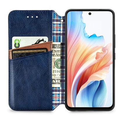For Oppo A79 5G / A2 5G Magnetic Case Wallet Leather Phone Cover with Rhombus Pattern
