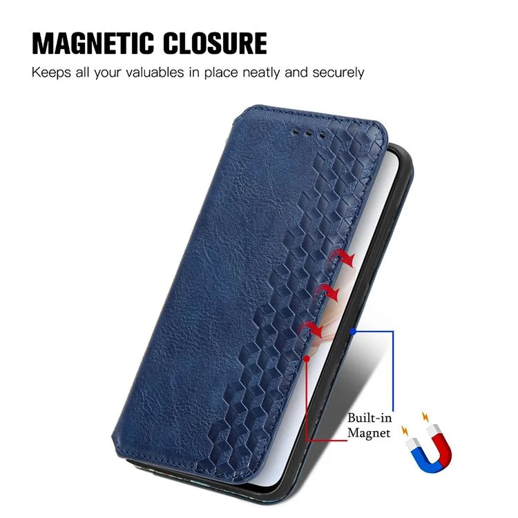 For Oppo A79 5G / A2 5G Magnetic Case Wallet Leather Phone Cover with Rhombus Pattern