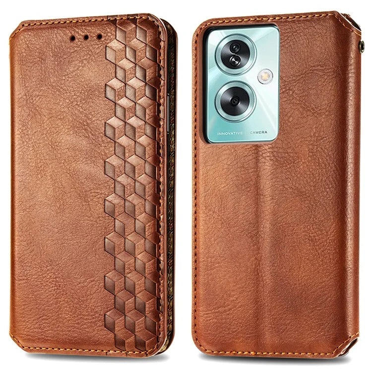 For Oppo A79 5G / A2 5G Magnetic Case Wallet Leather Phone Cover with Rhombus Pattern