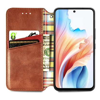 For Oppo A79 5G / A2 5G Magnetic Case Wallet Leather Phone Cover with Rhombus Pattern