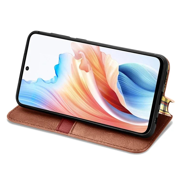 For Oppo A79 5G / A2 5G Magnetic Case Wallet Leather Phone Cover with Rhombus Pattern