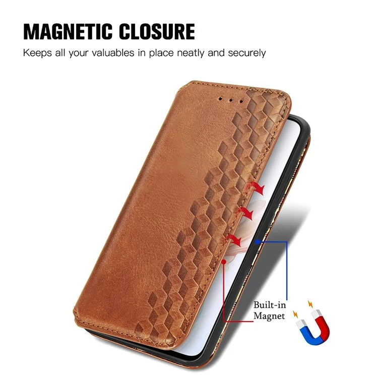 For Oppo A79 5G / A2 5G Magnetic Case Wallet Leather Phone Cover with Rhombus Pattern
