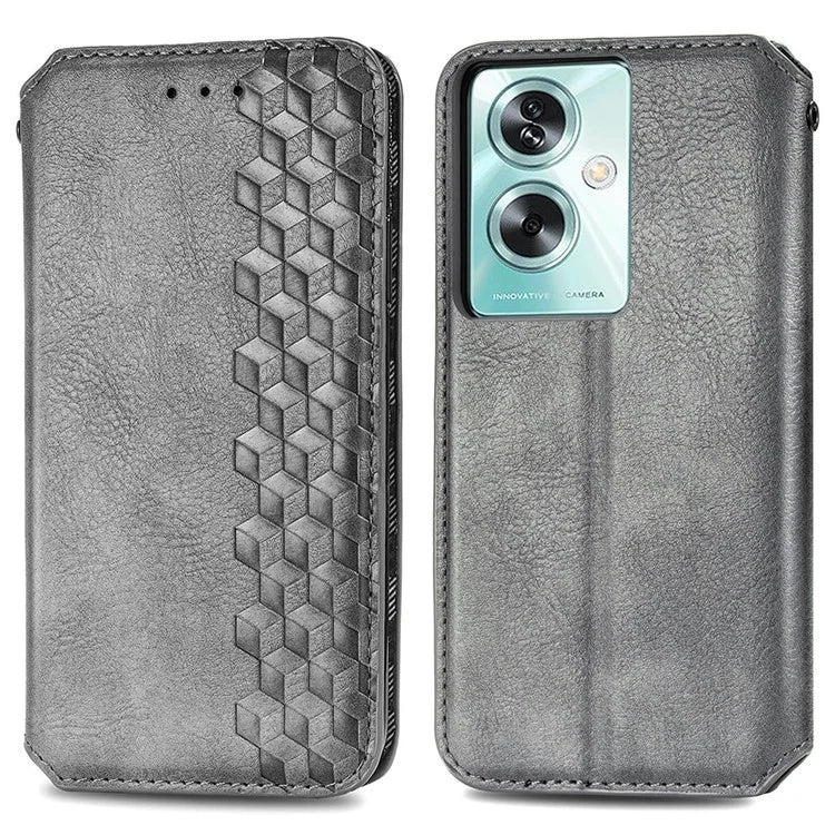 For Oppo A79 5G / A2 5G Magnetic Case Wallet Leather Phone Cover with Rhombus Pattern