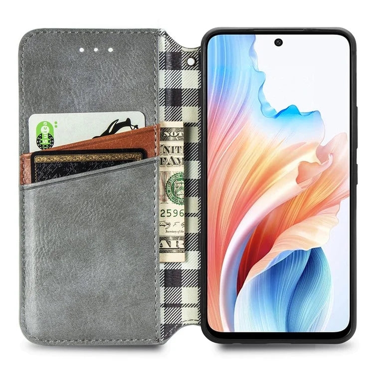 For Oppo A79 5G / A2 5G Magnetic Case Wallet Leather Phone Cover with Rhombus Pattern