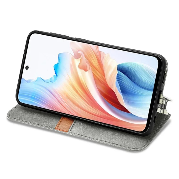For Oppo A79 5G / A2 5G Magnetic Case Wallet Leather Phone Cover with Rhombus Pattern