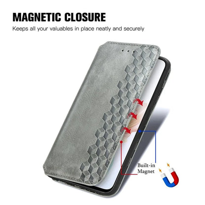 For Oppo A79 5G / A2 5G Magnetic Case Wallet Leather Phone Cover with Rhombus Pattern