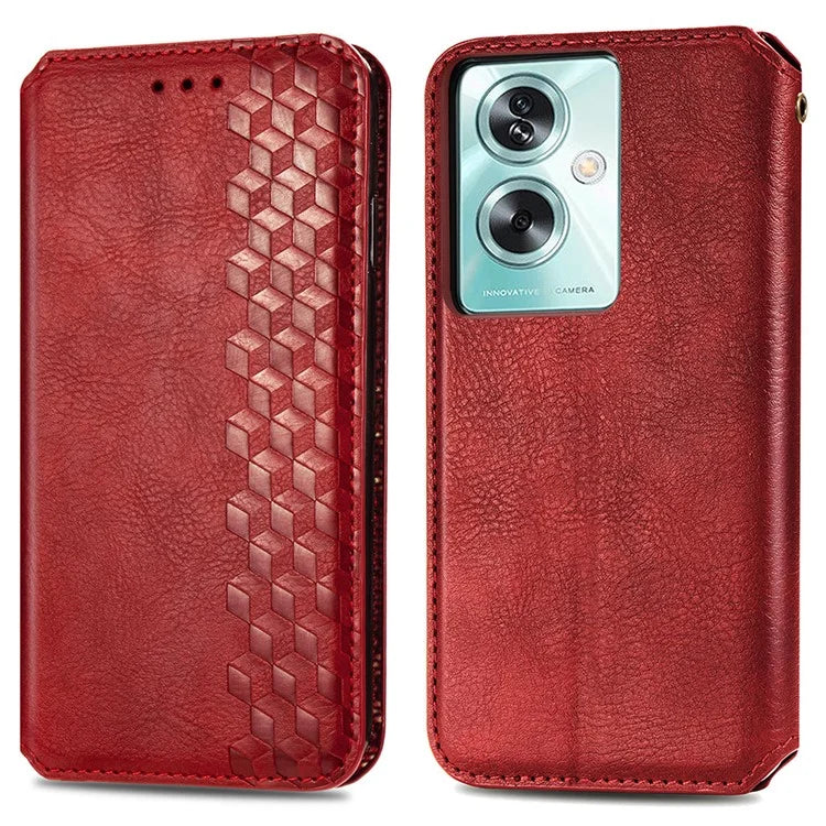 For Oppo A79 5G / A2 5G Magnetic Case Wallet Leather Phone Cover with Rhombus Pattern