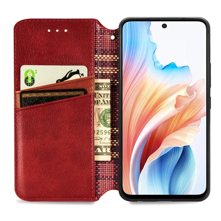For Oppo A79 5G / A2 5G Magnetic Case Wallet Leather Phone Cover with Rhombus Pattern