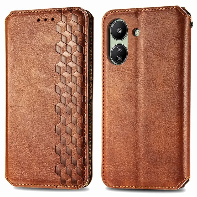 For Xiaomi Redmi 13C 4G / Poco C65 4G Case Drop-proof Rhombus Pattern Wallet Phone Cover