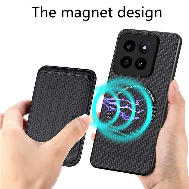 For Xiaomi 14 Pro Cell Phone Case Carbon Fiber Detachable Magnetic Card Holder Cover