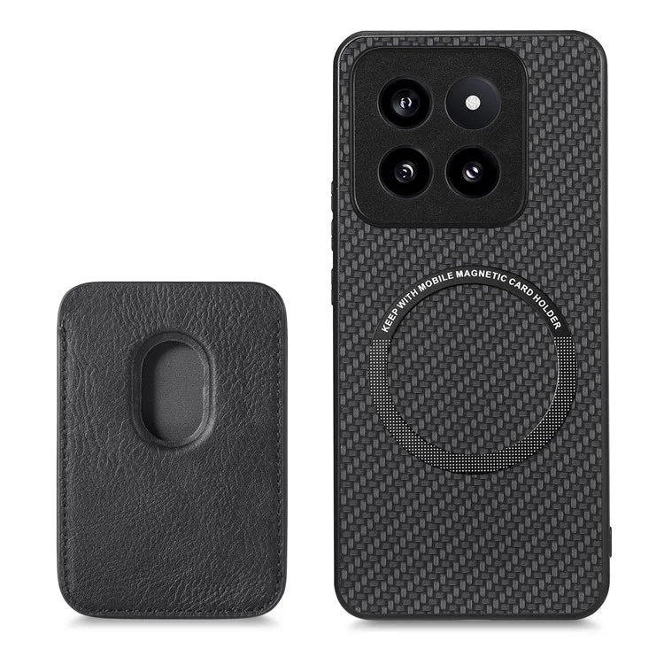 For Xiaomi 14 Pro Cell Phone Case Carbon Fiber Detachable Magnetic Card Holder Cover