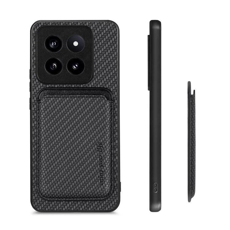 For Xiaomi 14 Pro Cell Phone Case Carbon Fiber Detachable Magnetic Card Holder Cover