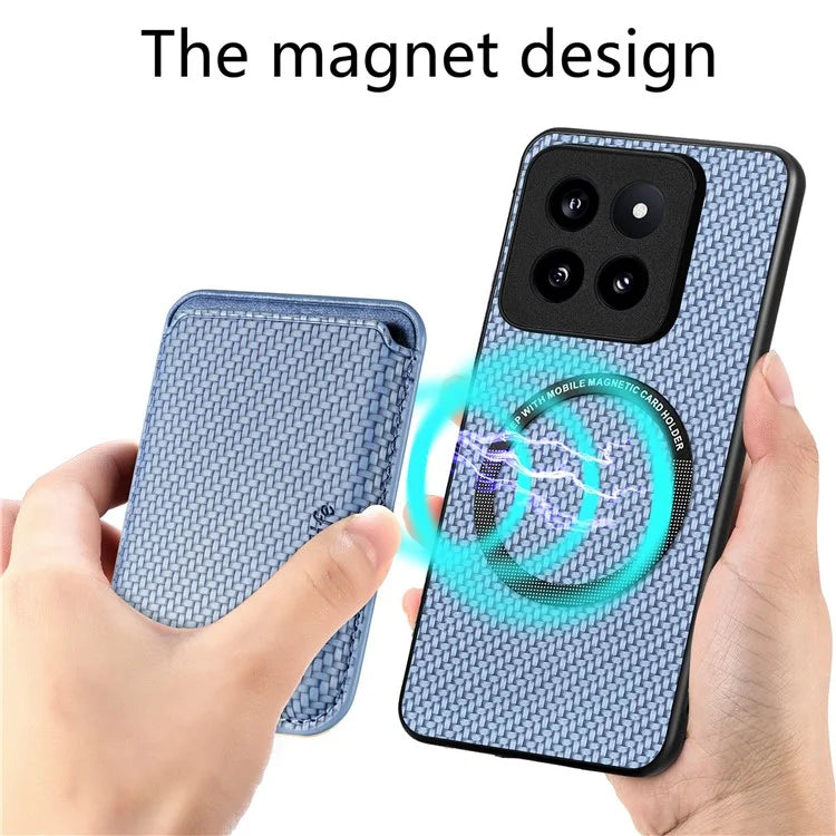 For Xiaomi 14 Pro Cell Phone Case Carbon Fiber Detachable Magnetic Card Holder Cover