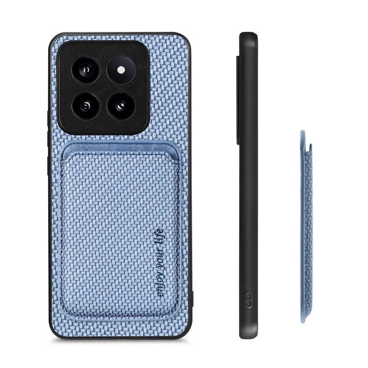 For Xiaomi 14 Pro Cell Phone Case Carbon Fiber Detachable Magnetic Card Holder Cover