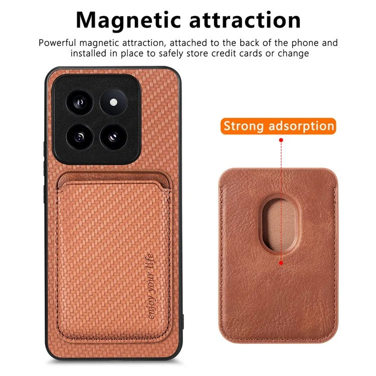 For Xiaomi 14 Pro Cell Phone Case Carbon Fiber Detachable Magnetic Card Holder Cover