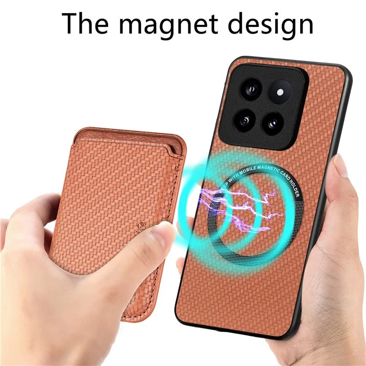 For Xiaomi 14 Pro Cell Phone Case Carbon Fiber Detachable Magnetic Card Holder Cover