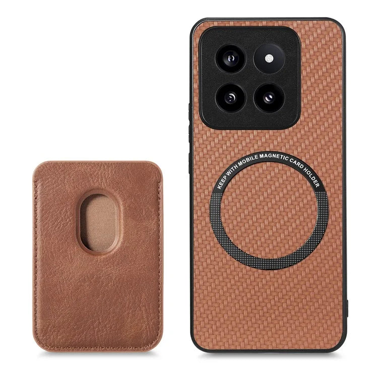 For Xiaomi 14 Pro Cell Phone Case Carbon Fiber Detachable Magnetic Card Holder Cover