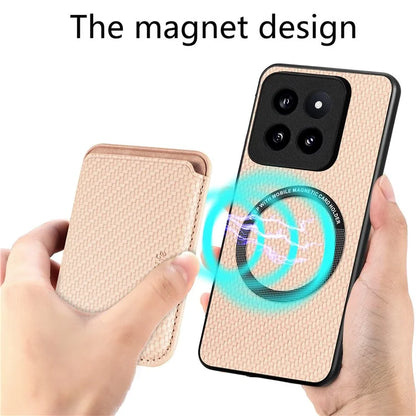 For Xiaomi 14 Pro Cell Phone Case Carbon Fiber Detachable Magnetic Card Holder Cover