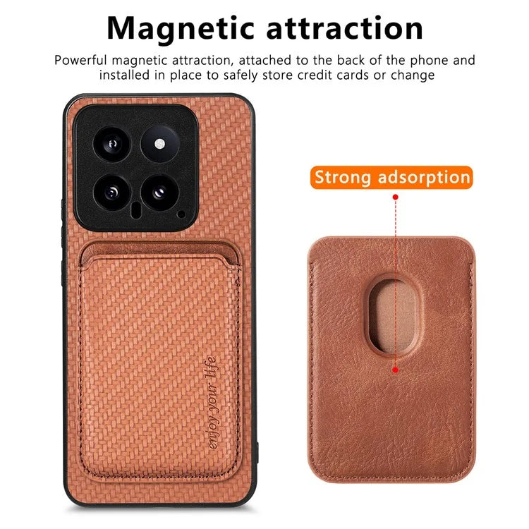 For Xiaomi 14 Case PU+PC+TPU Magnetic Detachable Card Holder Phone Back Cover