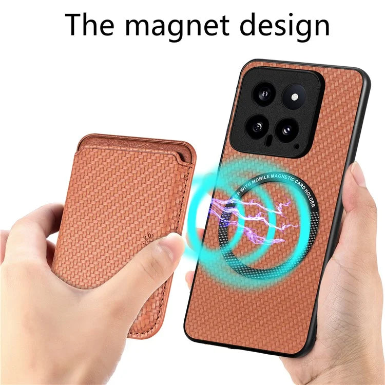 For Xiaomi 14 Case PU+PC+TPU Magnetic Detachable Card Holder Phone Back Cover