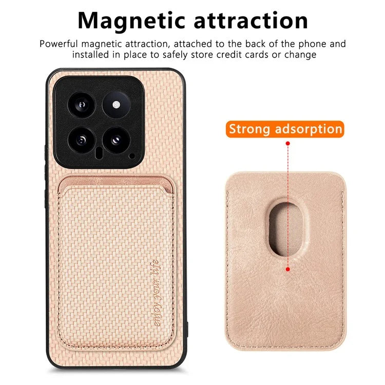 For Xiaomi 14 Case PU+PC+TPU Magnetic Detachable Card Holder Phone Back Cover