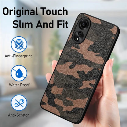 For Oppo A58 4G Case PU Leather Coated PC+TPU Back Shell with Precise Lens Cutout