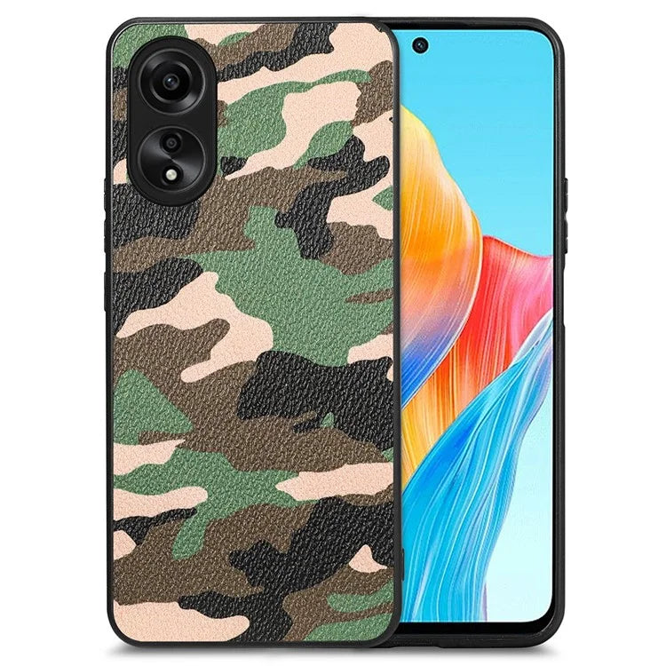 For Oppo A58 4G Case PU Leather Coated PC+TPU Back Shell with Precise Lens Cutout