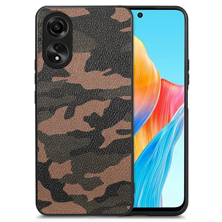 For Oppo A58 4G Case PU Leather Coated PC+TPU Back Shell with Precise Lens Cutout