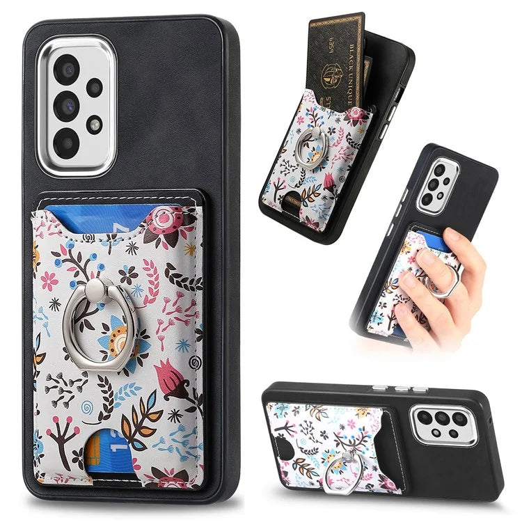 E4 for Samsung Galaxy A53 5G Ring Kickstand Case Pattern Card Slot Phone Cover
