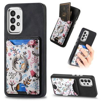 E4 for Samsung Galaxy A53 5G Ring Kickstand Case Pattern Card Slot Phone Cover