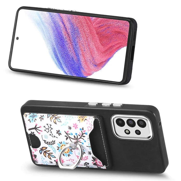 E4 for Samsung Galaxy A53 5G Ring Kickstand Case Pattern Card Slot Phone Cover