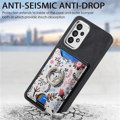 E4 for Samsung Galaxy A53 5G Ring Kickstand Case Pattern Card Slot Phone Cover