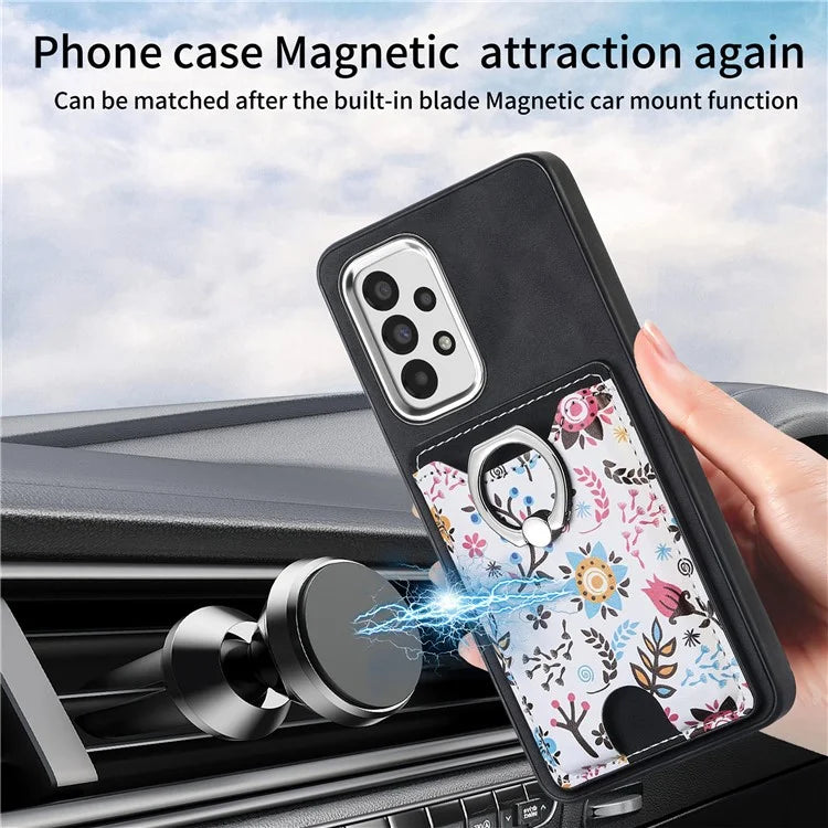 E4 for Samsung Galaxy A53 5G Ring Kickstand Case Pattern Card Slot Phone Cover